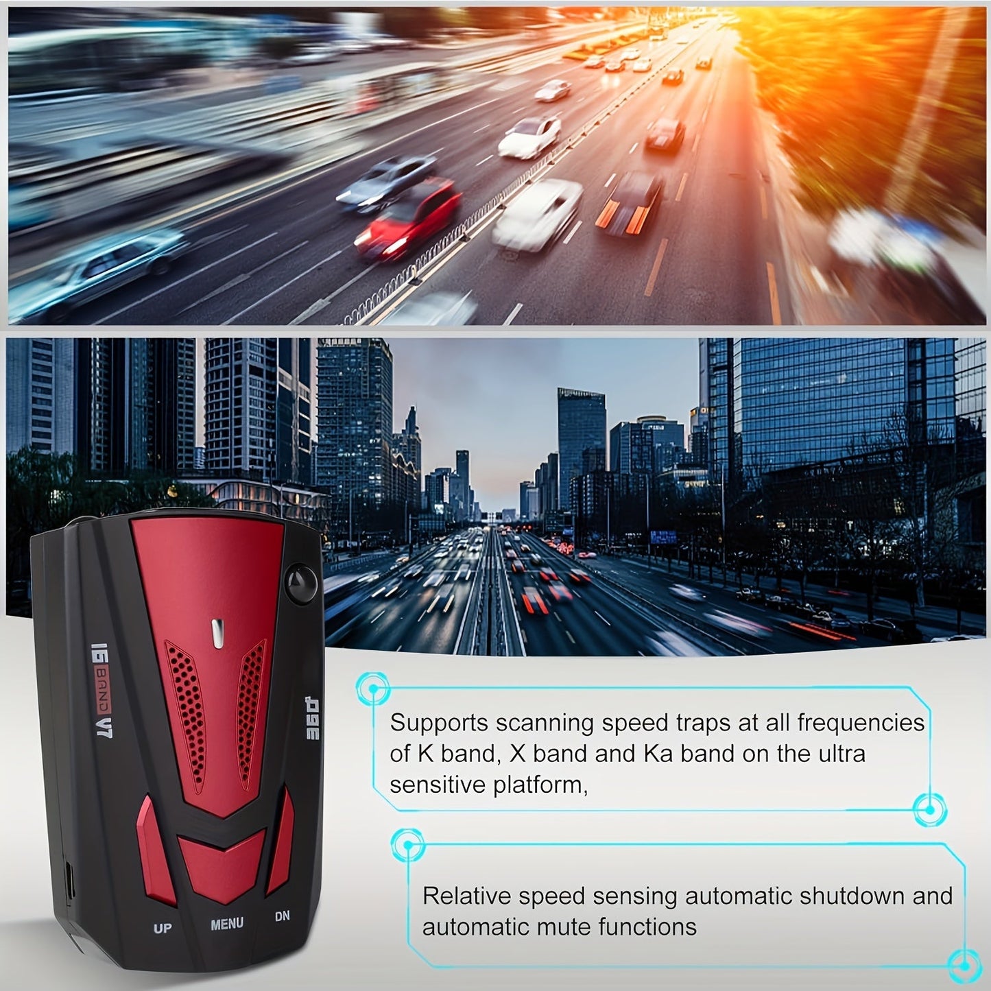 16-Band Car Radar & GPS Detector – 360° LIDAR & Anti-Speed Camera Detection, Voice Alarm, Real-Time Threat Alerts for Safer Driving