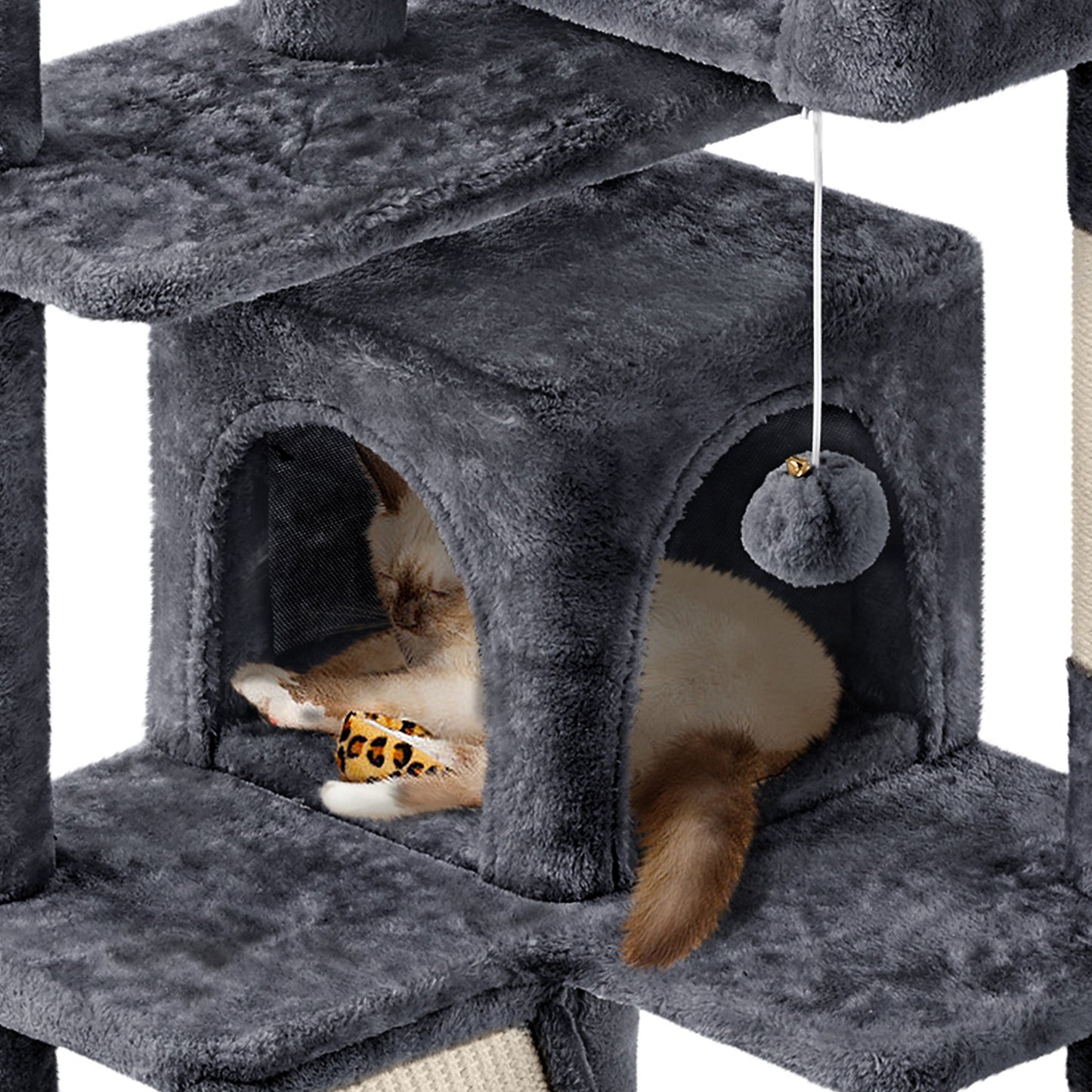 57-Inch Multilevel Cat Tree Tower with 2 Condos – Sisal Scratching Posts, Dangling Ball, Round Platform & Ladder for Indoor Kittens & Small Cats, 6 Colors, Christmas Gift for Cat Lovers