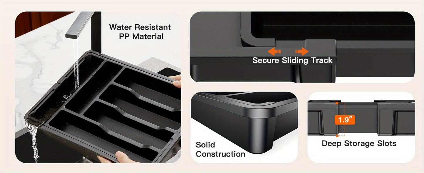 Expandable Cutlery Tray Drawer Organizer β Adjustable Kitchen Silverware Organizer for Knives, Forks & Spoons with Labels β Fits Kitchen, Bedroom & Living Room Drawers β Bamboo & Plastic