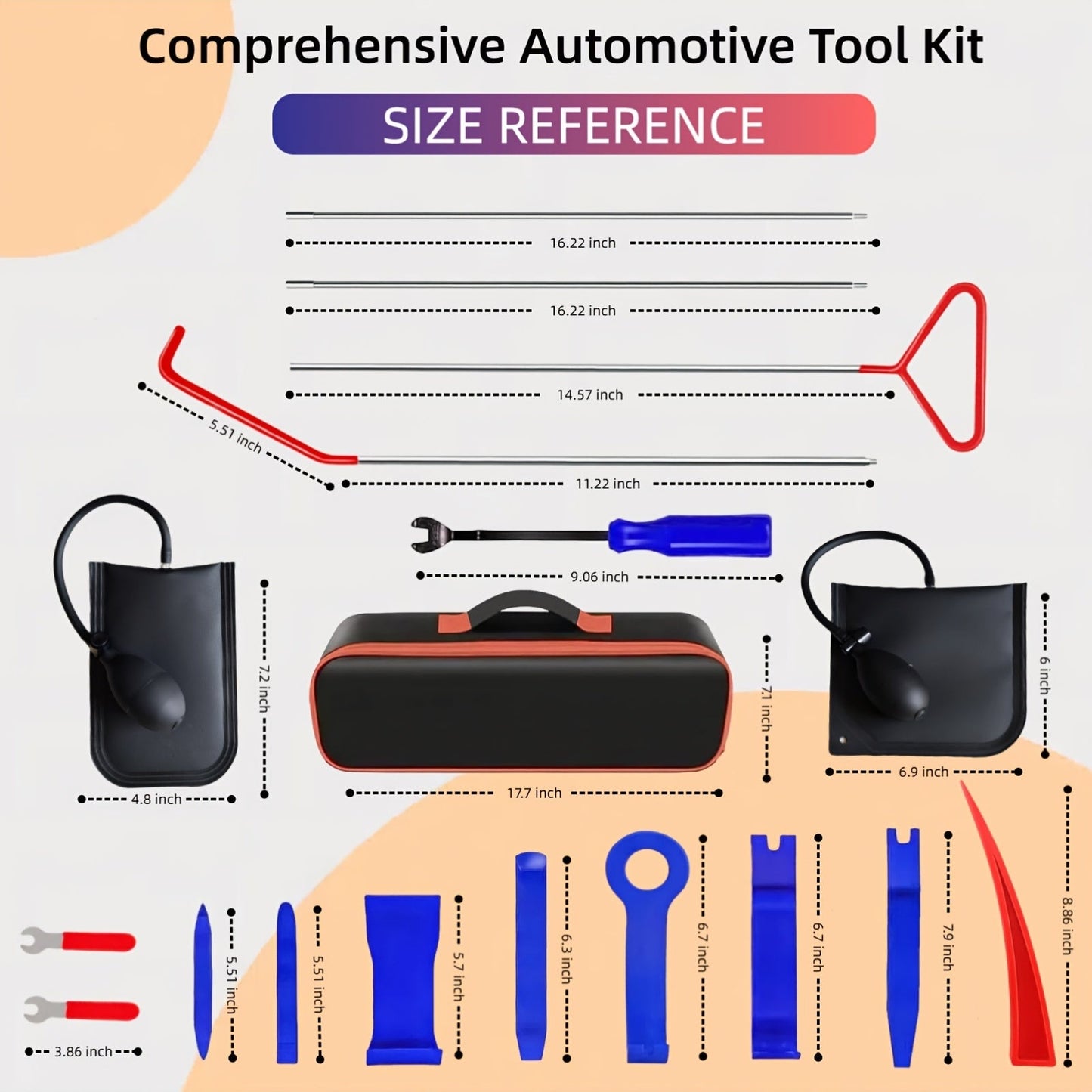 26-Piece Air Wedge Pump Car Unlock Tool Kit - Emergency Door & Window Opening Set with Long Reach Grabber for Locked Keys in Car, Auto Lockout Tool for Cars, Trucks & SUVs