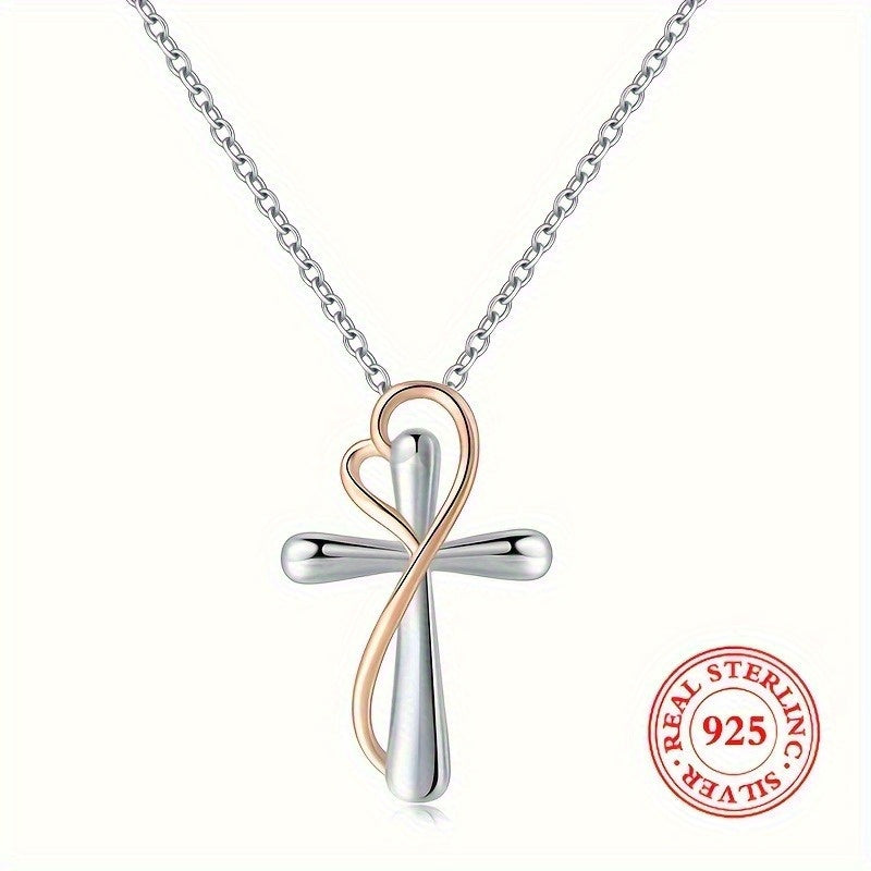 925 Sterling Silver Love Cross Pendant Necklace for Women – White Gold Finish, Meaningful Faith Jewelry Gift for Mom, Soulmate, Girlfriend, Wife – Birthday, Christmas & Valentine's Day