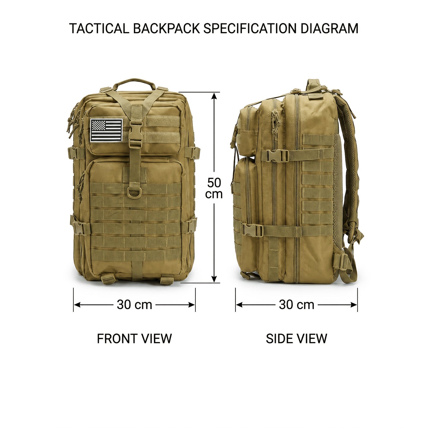 Tactical Hiking Backpack 45L 3-Day Rucksack – Multifunctional Camping Trekking Hunting Shoulder Bag with Zip Closure, Durable Sports Pack for Men and Women, Black Green Khaki