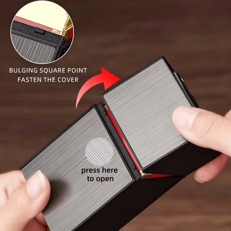 Rechargeable Electric Lighter with Built-In Cigarette Case – Windproof, Holds 20 Cigarettes, Flip-Top Design, Pressure & Moisture Resistant – Sleek All-Black for Business & Everyday Use