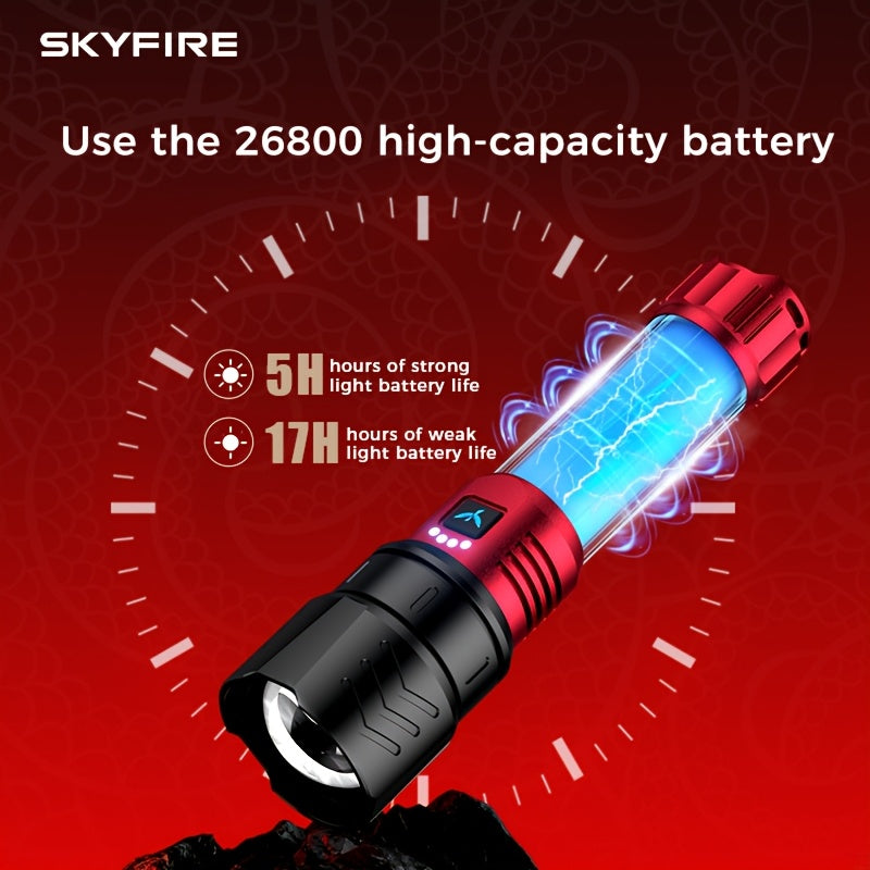 SKYFIRE 5000 Lumen LED Flashlight Rechargeable with Ignition Lens, Adjustable Focus & 4 Modes – Super Bright High Lumen Tactical Flashlight for Camping, Outdoor, Farm & Emergency Family Use