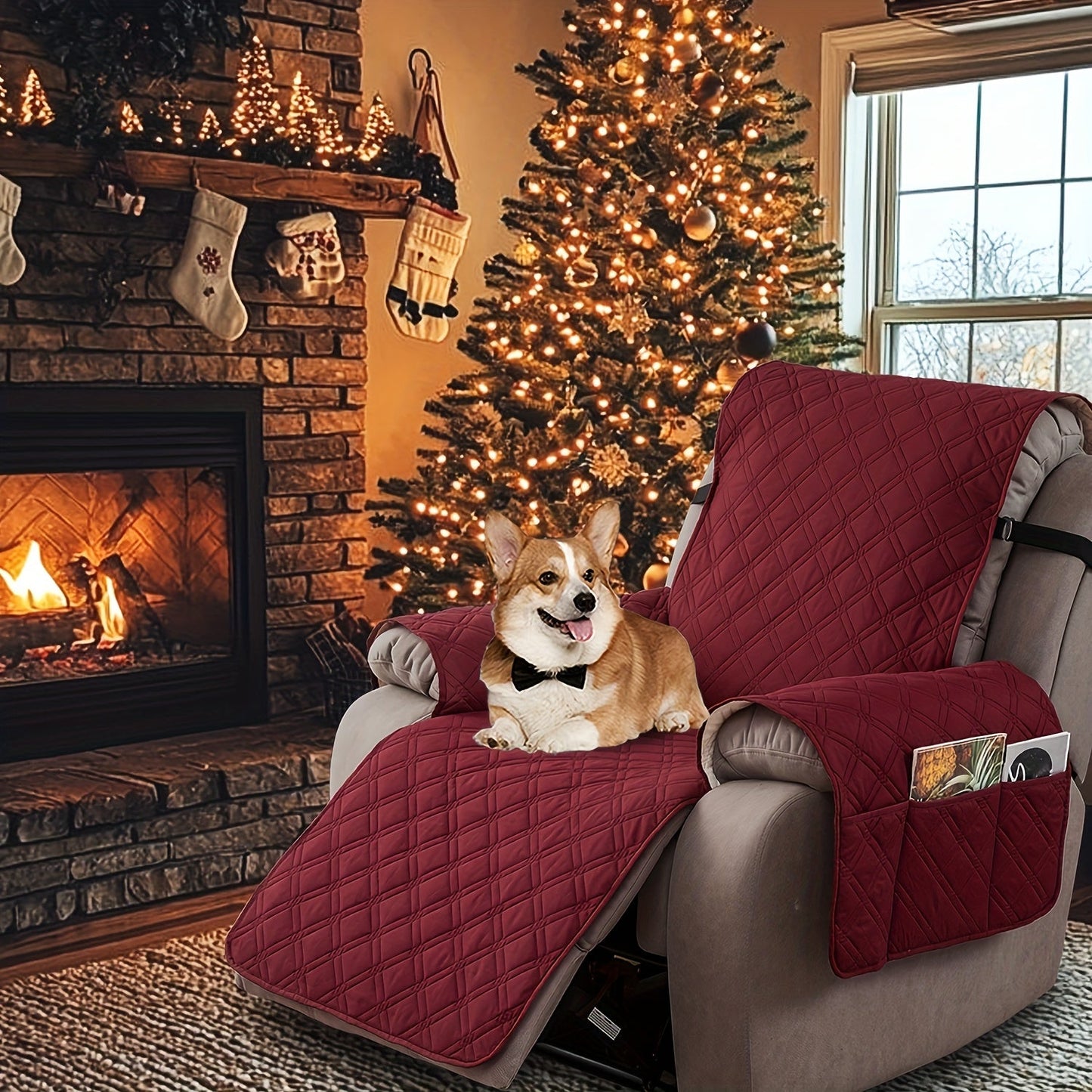 Waterproof Recliner Cover Slipcover with Side Pockets Anti-Slip Straps 4-Layer Quilted Fabric Pet Kid Proof Machine Washable Recliner Chair Protector – 11 Colors