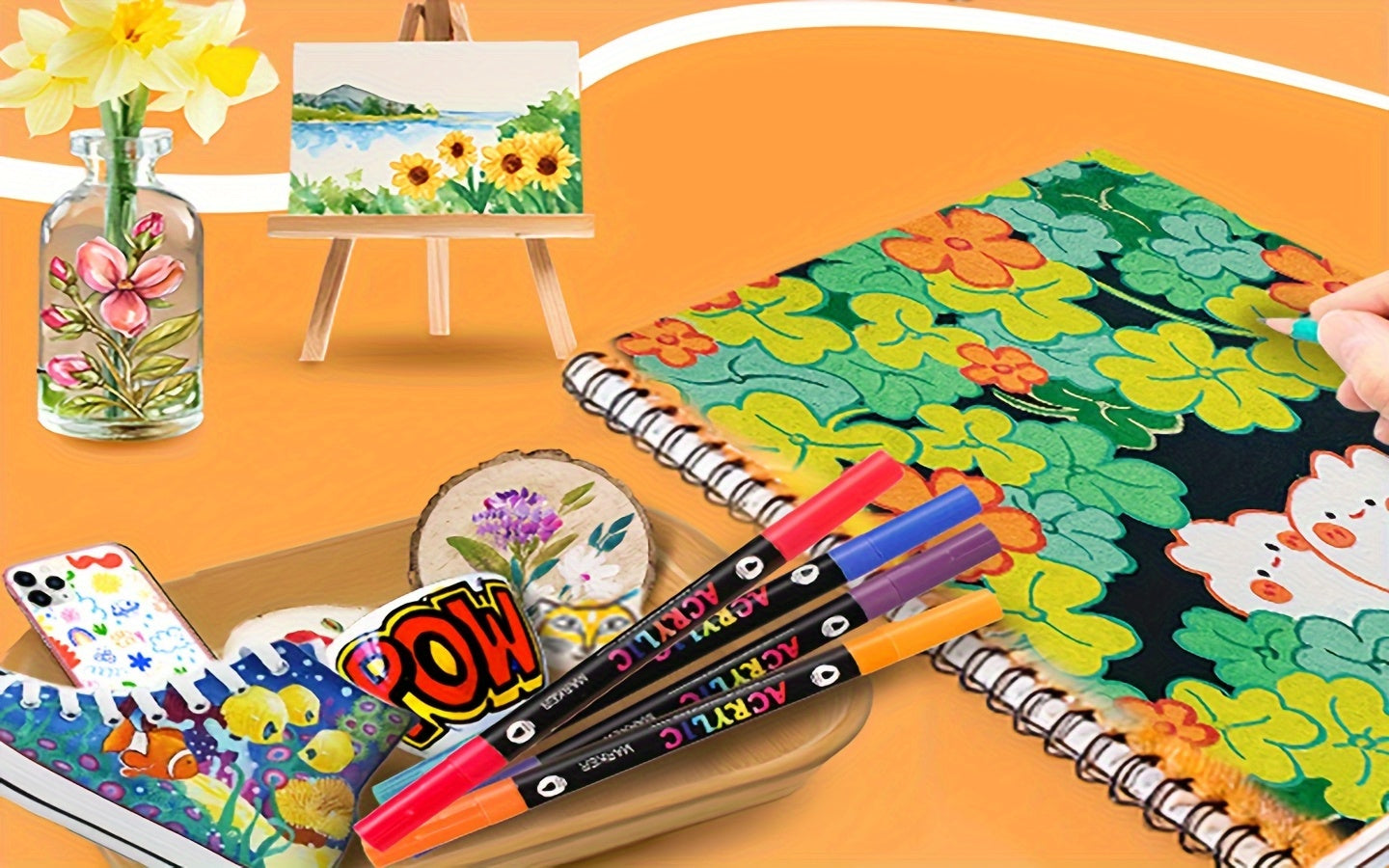 Double-Ended Waterproof Acrylic Paint Pens 48 or 72 Colors for Rock Painting Fabric Metal Glass Wood Canvas Ceramics Eggs Pumpkins DIY Art Crafts