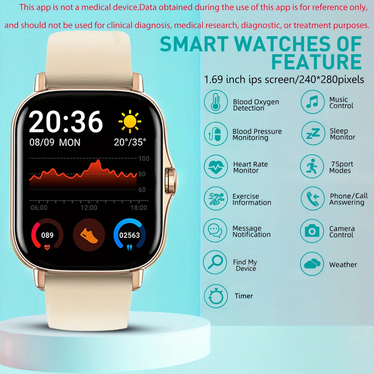 Smart Watch with Call & SMS for Android iPhone – Fitness Tracker with Heart Rate Monitor, Pedometer, Calorie Counter, Multi-Sport Modes, Customizable Watch Faces, Unisex Design, Black Pink Gold