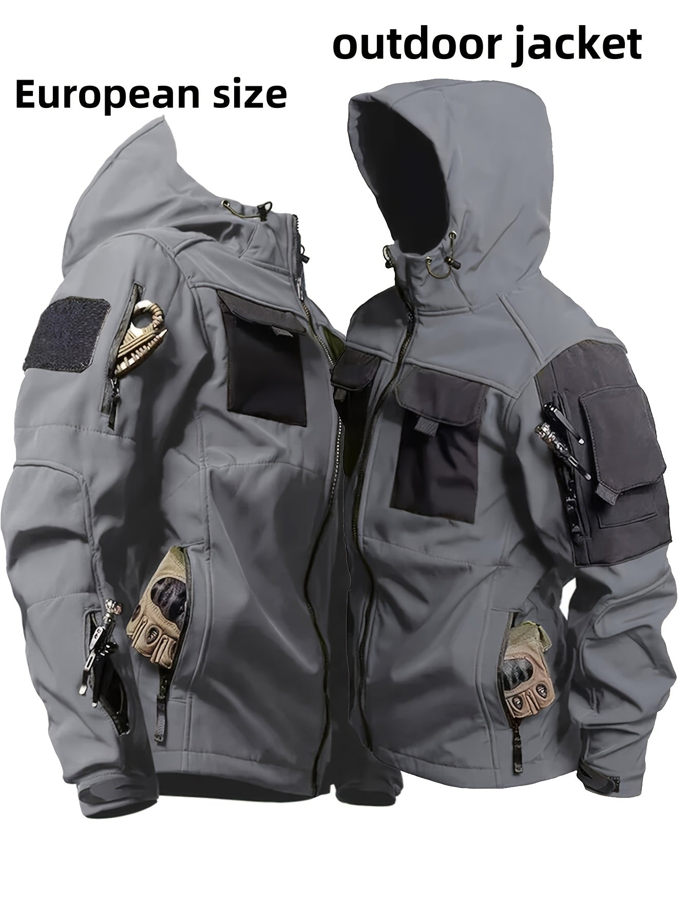 Men's Tactical Jacket Windproof Ripstop Hooded Shell Coat - Scratch-Resistant Outdoor Jacket with Multiple Utility Pockets for Camping, Hiking, Survival & Tactical Training, Sizes S-XXXL