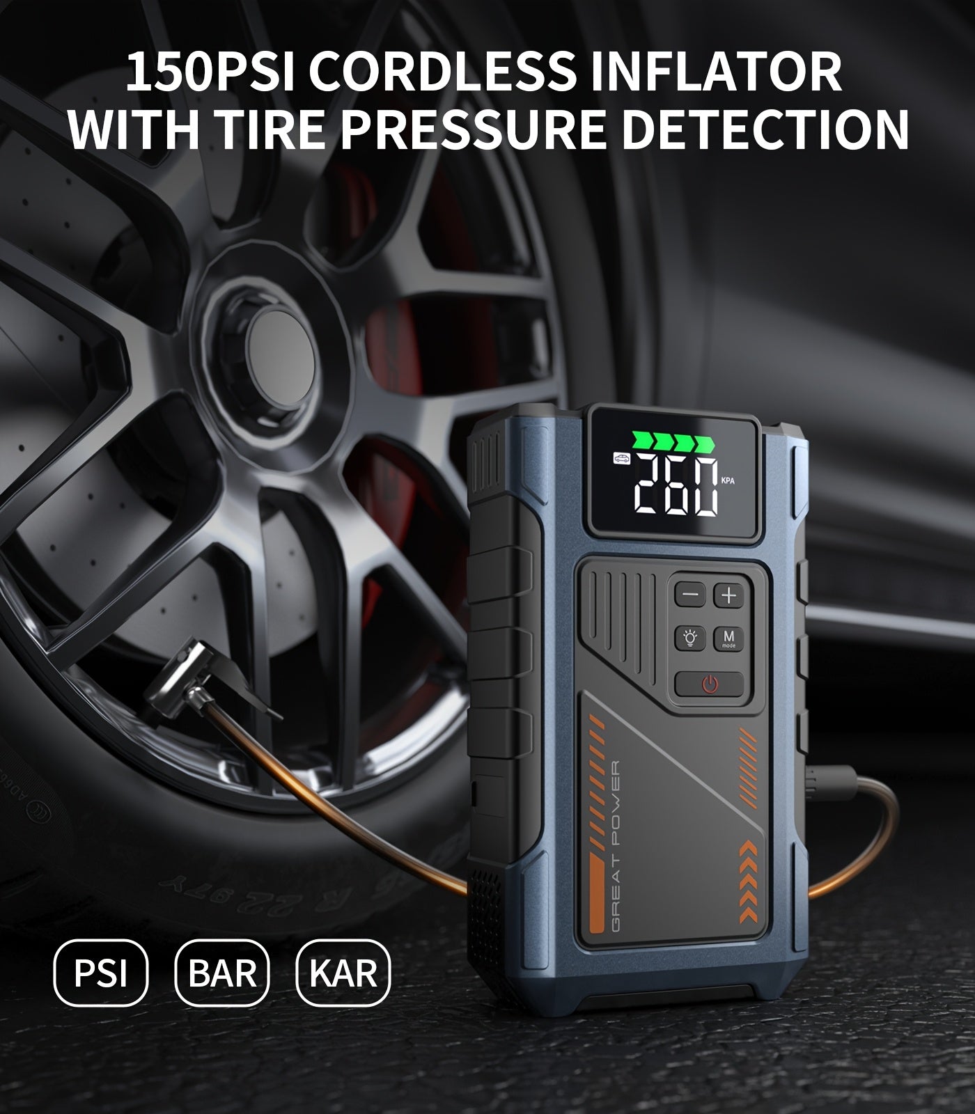 8000A Portable Jump Starter with Air Compressor – 12V Battery Booster for 8.0L Gas & 6.5L Diesel, USB Ports, LED Flashlight, Jump Box for Cars, Trucks & SUVs