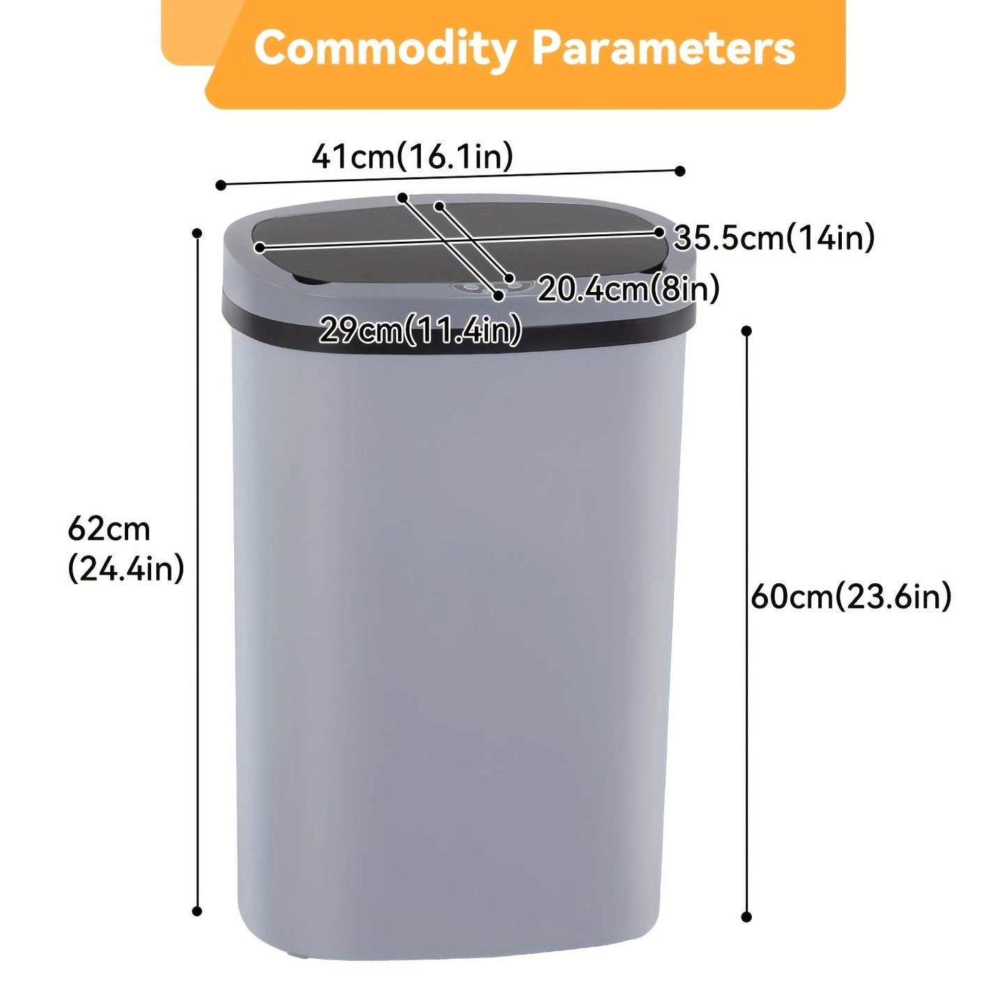 13 Gallon Touchless Trash Can 50L Automatic Motion Sensor Garbage Can Stainless Steel & Plastic for Kitchen Office Bedroom Living Room – 11 Colors
