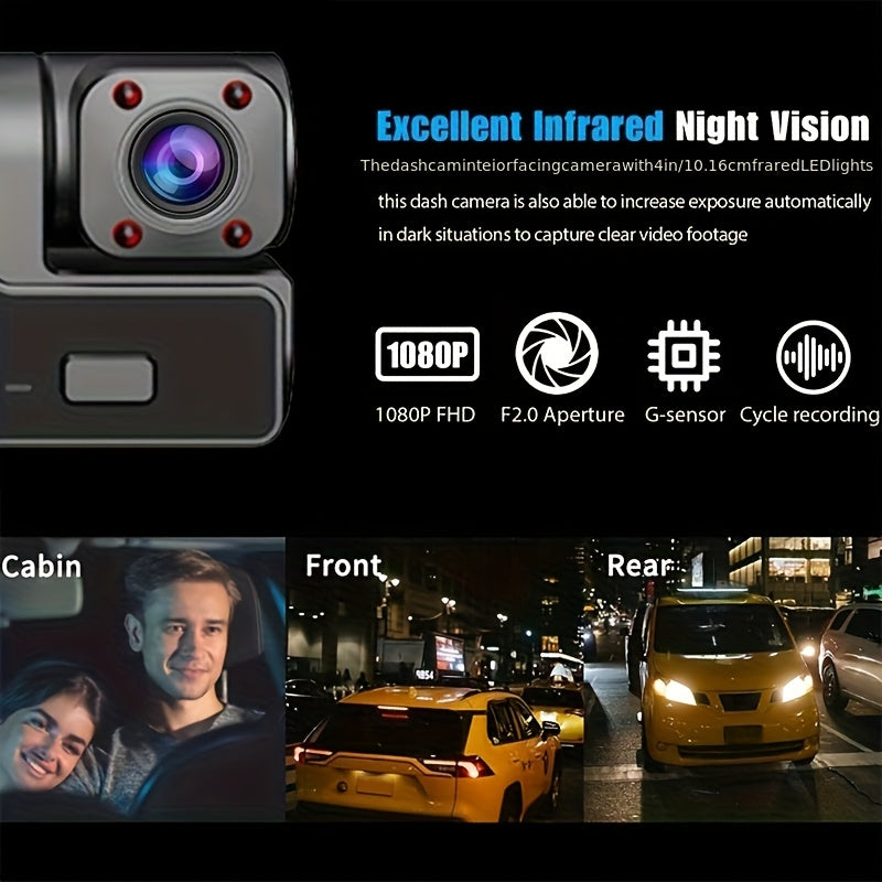 Dash Cam 2 & 3 Camera 1080P Front 720P Rear | Infrared Night Vision, 170° Wide Angle, WiFi, Loop Recording, G-Sensor, 32GB, 24H Parking Mode – Front and Rear Car Camera for All Vehicles