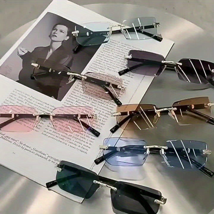 Frameless Metal Fashion Glasses Set 5pcs Unisex Classic Trendy Rimless Eyewear for Men Women - Summer Party Street Style Photography Holiday Gift