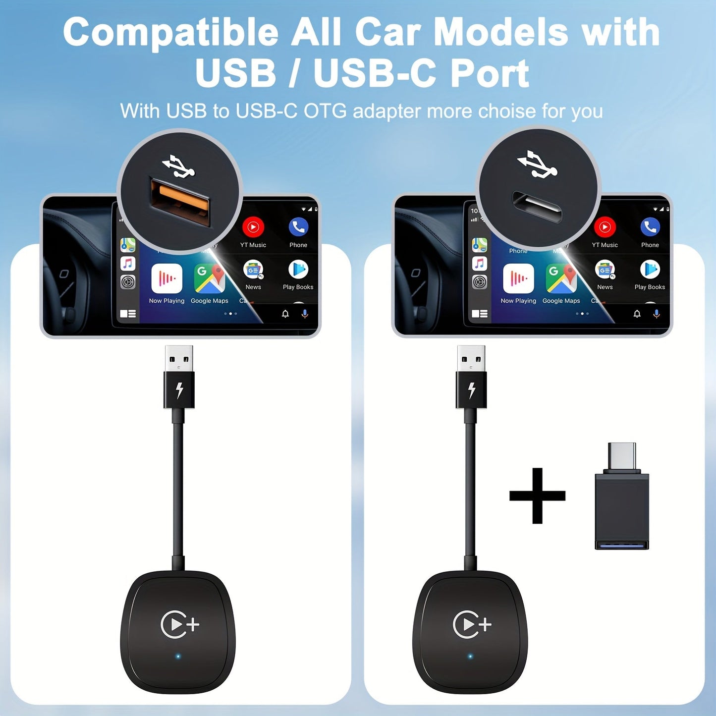 Wireless CarPlay Adapter with YouTube & TikTok – Plug & Play USB Dongle Converts Wired to Wireless Apple CarPlay, Supports iPhone Hotspot WiFi, Compatible with Audi Ford Toyota Honda & More