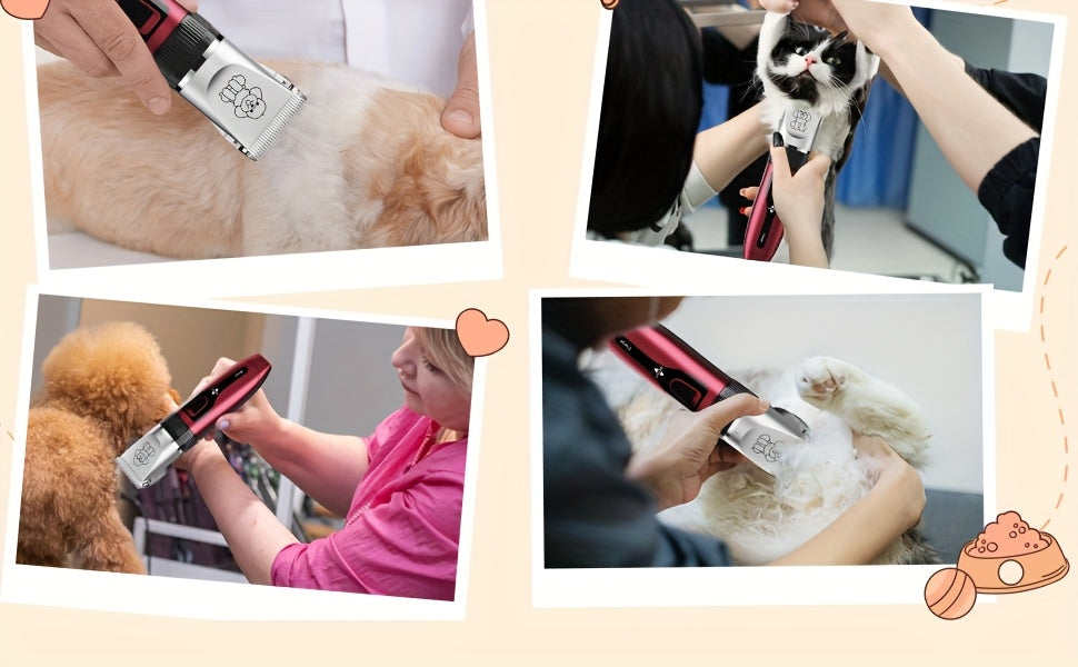 USB Rechargeable Pet Grooming Clippers Kit for Dogs & Cats – Ceramic Blades, Low Noise, Cordless Electric Clipper Set with Brush & Comb
