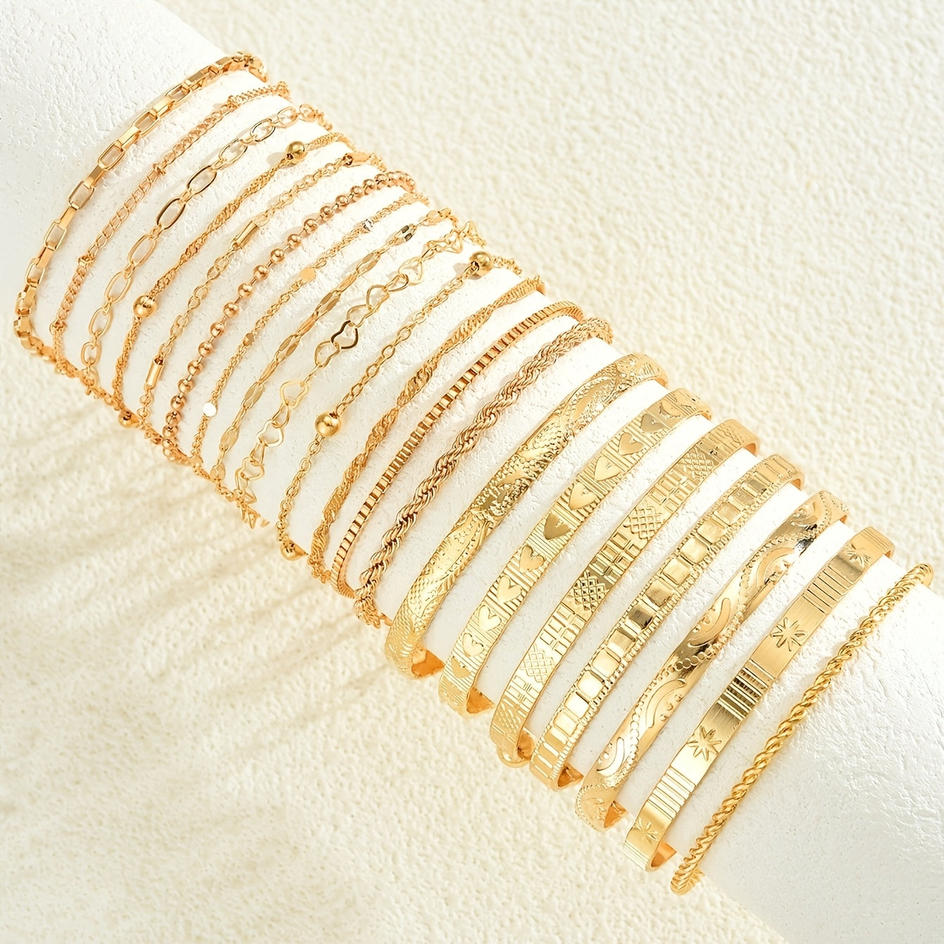 Women's KC Gold Plated Bracelet Set 7 or 20pcs Random Assorted Stackable Elegant Charm Bracelets for Daily Wear & Gifting