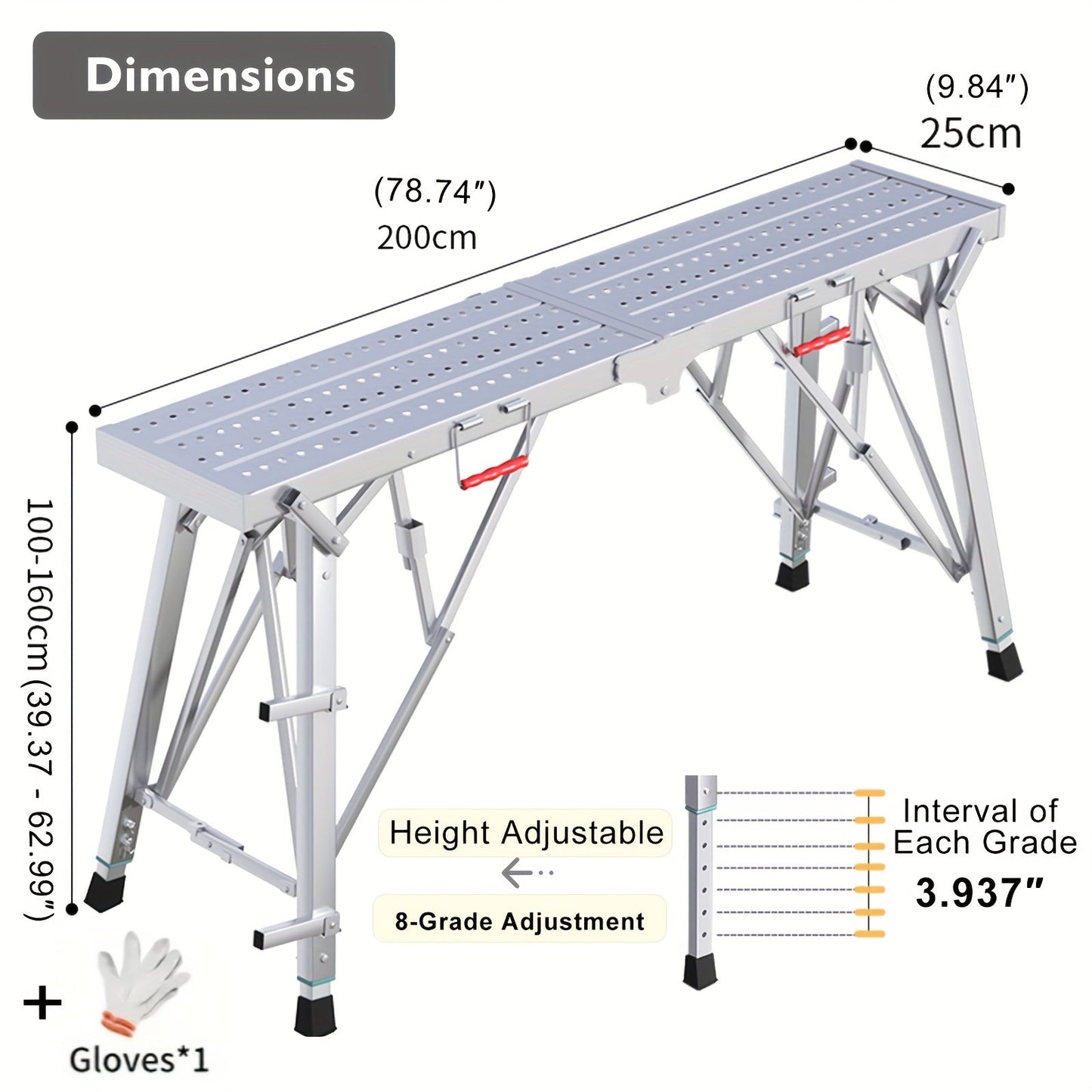 Scaffolding Work Platform 800Lb Heavy Duty Adjustable Height 31.5–49" – Folding Portable Step Ladder with Anti-Slip Feet & Safety Lock for Painting, Drywall, RV Cleaning, Car Washing & Home Decorating