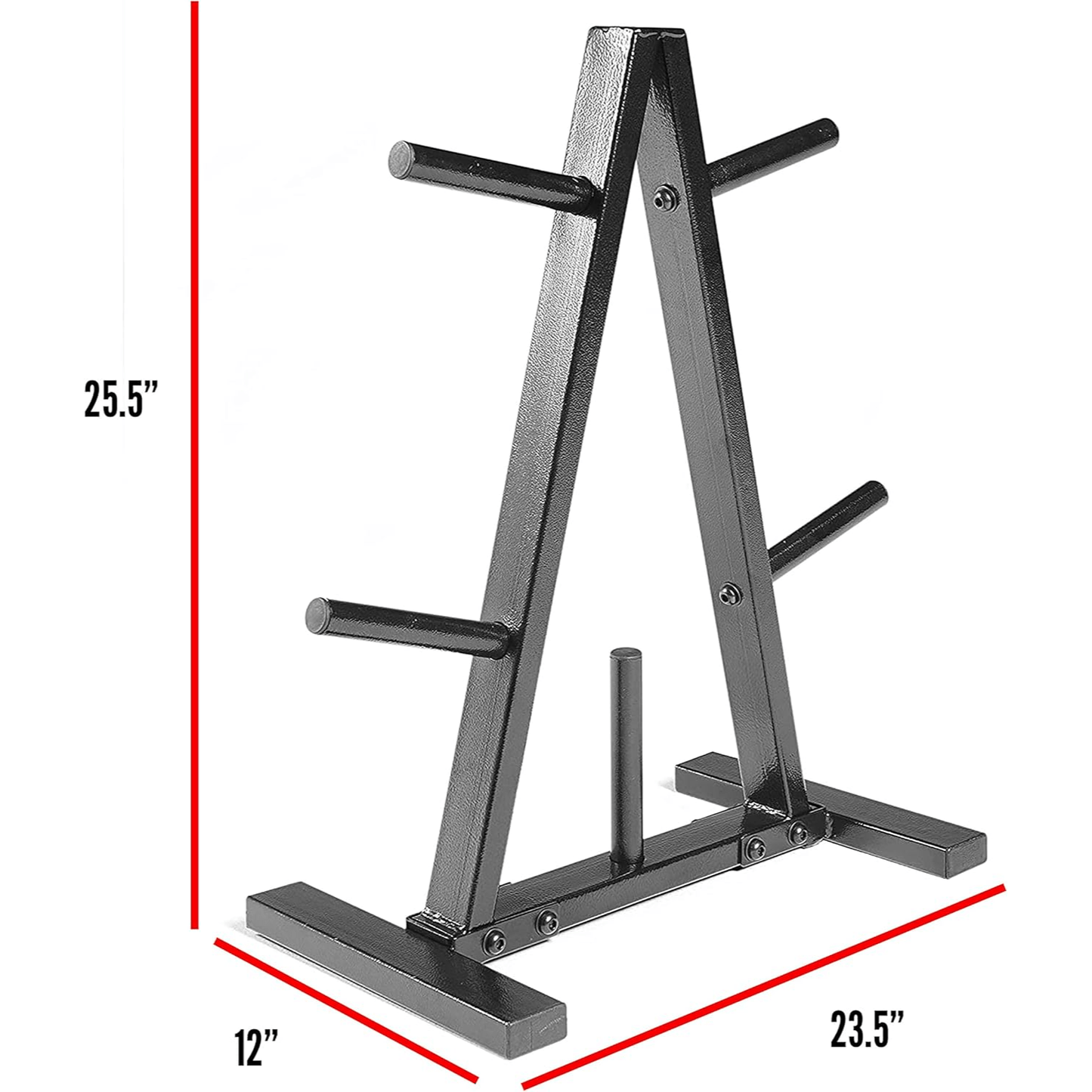 Weight Plate Rack for 1-Inch Plates – 5-Post Steel A-Frame Storage Tree, 300 lb Capacity, Space-Saving Home Gym Organizer, Black Powder Coat Finish, 23.5x12x25.5 Inch