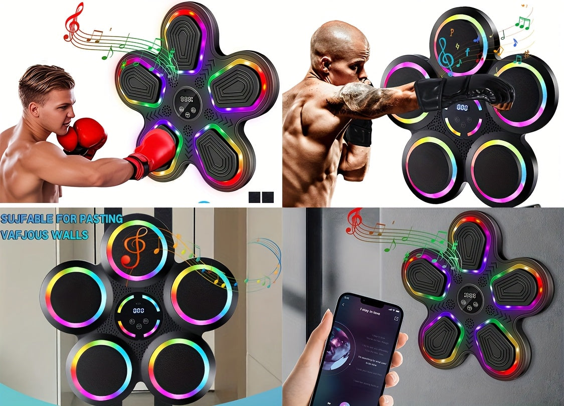 Smart Music Boxing Machine with Gloves – Wall Mount, LED Rhythm Lighting, Bluetooth, 9 Speed Modes, Intelligent LED Strike Counter, Home Gym Fitness Gift for Adults & Teens