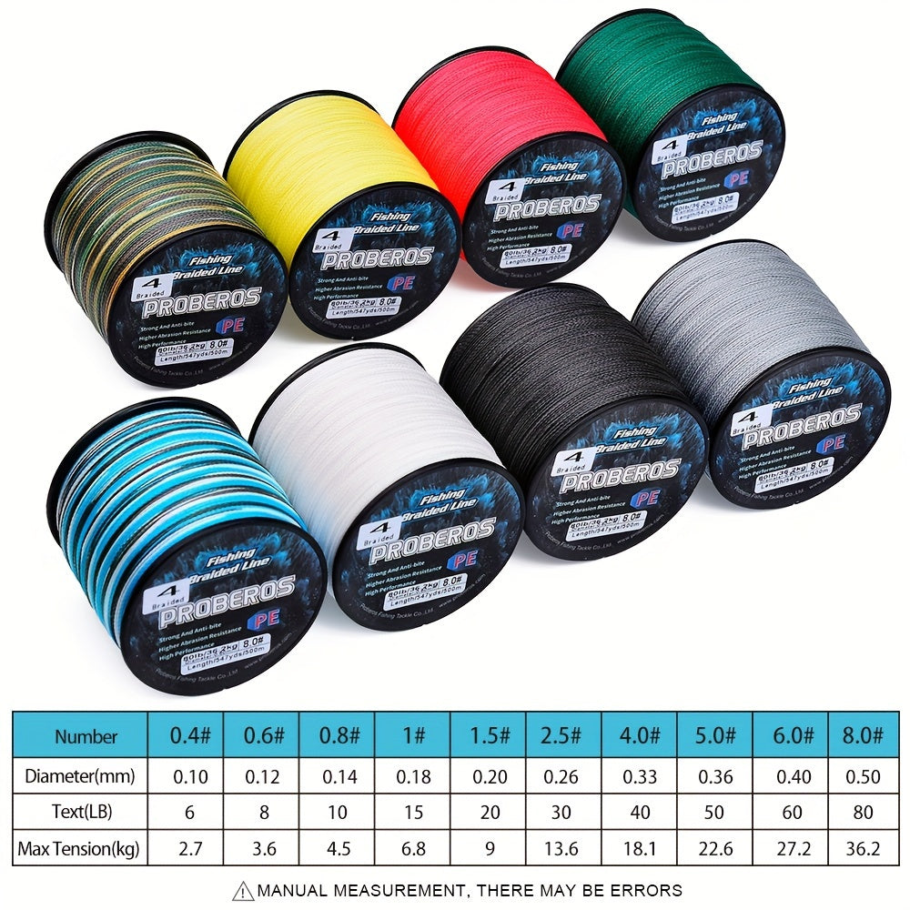 Braided Fishing Line 500M 547 Yards 4 Strand Superline Abrasion Resistant Zero Stretch 6LB-80LB Test Super Strong Multicolor Fishing Line for Saltwater Freshwater