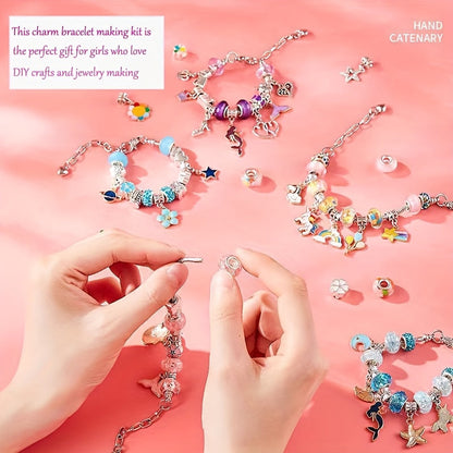 134pcs Charm Bracelet Making Kit – Cute DIY Jewelry Beading Set with 120 Beads, 6 Bracelets, 6 Necklaces, Jewelry Box & Gift Bag, Best Birthday New Year Gift for Girls Kids Teens