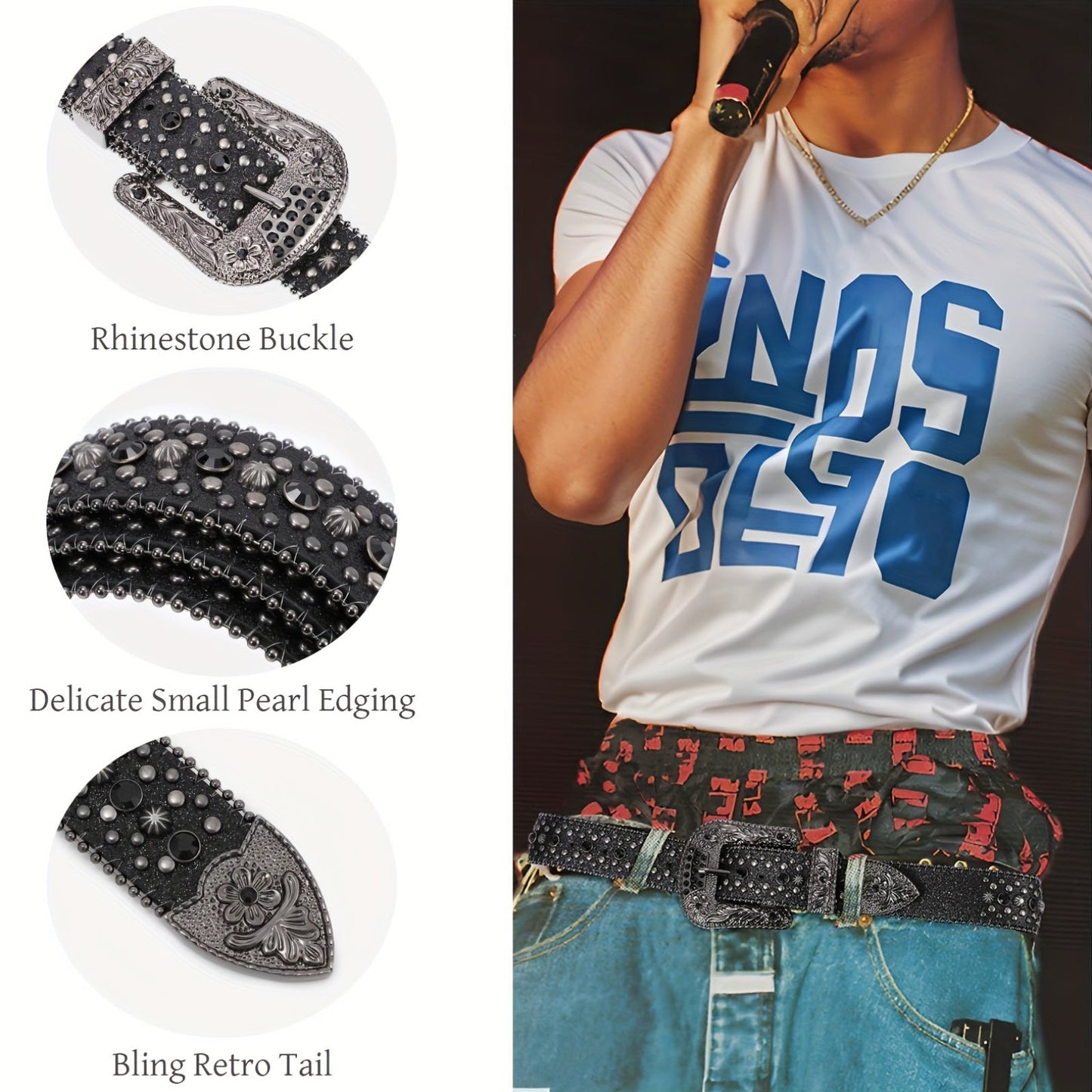 Rhinestone Belt Unisex Western Cowgirl Bling Belt – Sparkling Faux Leather Adjustable Waist Belt with Alloy Buckle for Women Men Sizes S-XL Party Festival Halloween Christmas Gift