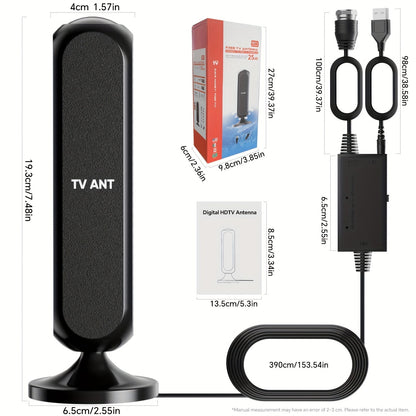 Indoor TV Antenna 200 Mile Range – 4K 1080P HD Signal Amplifier, 360° Reception, 16ft Cable, Free Local Channels, No Monthly Fee, Compatible with All TVs