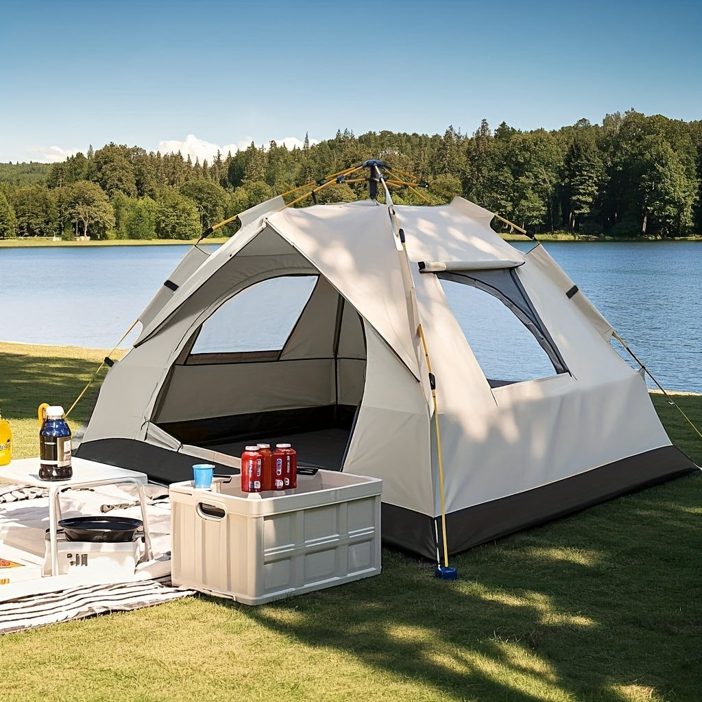 Pop Up Camping Tent Automatic Quick Open Waterproof Sunproof 2-3 Person Portable Outdoor Beach Tent for Hiking Picnic Music Festival Independence Day – All-Season Square Camp Tent with 2 Doors (Moonlight White)