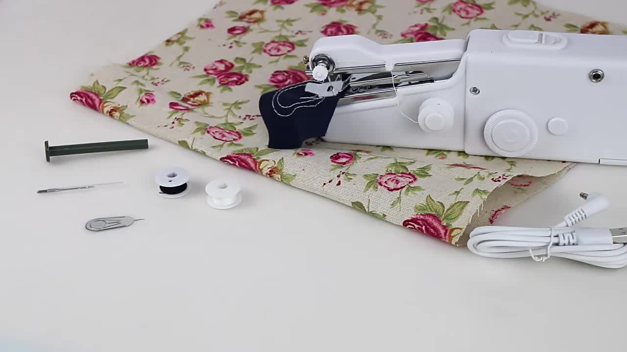 Portable Cordless Mini Sewing Machine with Accessory Kit – Lightweight Handheld Stitching Tool for Beginners Quick Fabric Repairs Hemming and DIY Crafts in White or Black