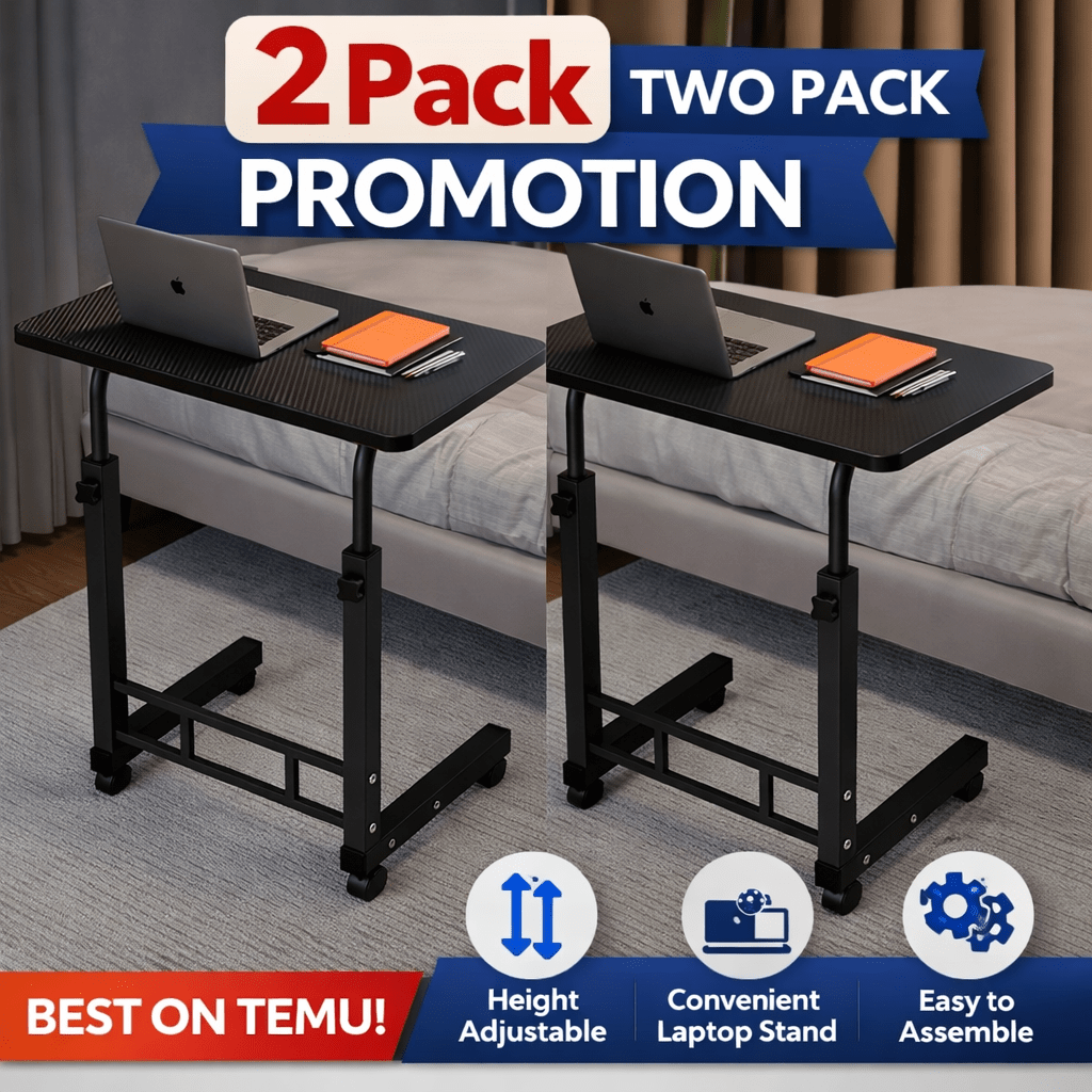 Mobile Lift Table Adjustable Height Rolling Laptop Desk Bedside Sofa Side Table for Bedroom Home Office