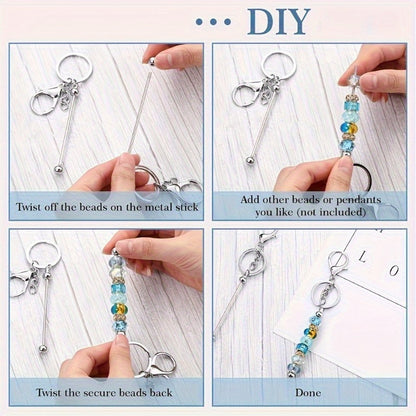 Stainless Steel Beadable Keychain Blanks DIY Kit – 12 & 24pcs Metal Keyring Pendants with Charms for Crafting, Christmas & Halloween Gifts, Gold, Silver & Rose Gold
