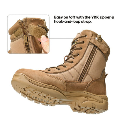 Men's Leather Tactical Combat Boots Side Zipper 9-Inch Non-Slip Lightweight - Hiking Motorcycle Outdoor Boots US 6.5-15