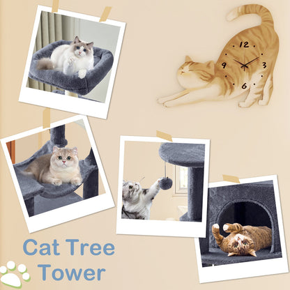 44-Inch Cat Tree Tower for Indoor Cats with Condo, Hammock & Natural Sisal Scratching Posts – Multi-Level Cat Furniture with Perches & Pet House for Multiple Cats, 5 Colors