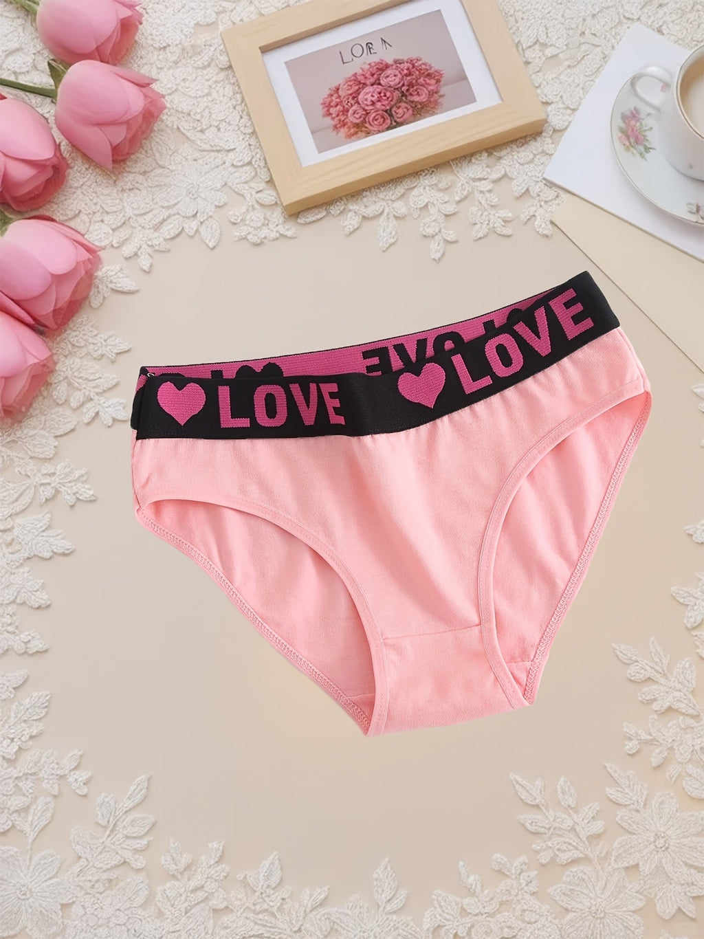 10-Pack Women's Cotton Panties Heart Print Breathable Soft Briefs Wide Waistband S-5XL Plus Size Ladies Underwear