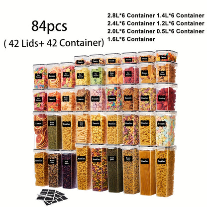 Airtight Food Storage Containers with Lids BPA Free – Flip-Top Locking Seal Plastic Pantry Organizer Jars for Rice, Cereal, Pasta, Flour & Sugar, Stackable, Sets of 6 to 84 Pieces