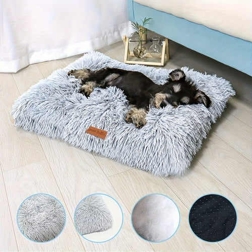 Extra Large Plush Dog Bed & Cat Pad – Thick Warm Polyester Fiber Pet Cushion with Removable Washable Cover, Comfortable Calming Pet Furniture for All Dog Breeds & Cats, Durable Pet Bedding