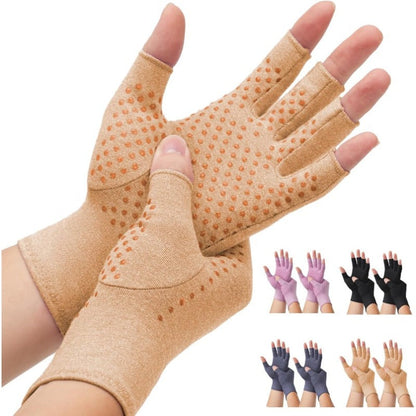 Fingerless Compression Gloves for Men & Women – Breathable Non-Slip Pain Relief Gloves for Arthritis, Typing & Gym – Black, Coffee, Grey & Purple, Sizes S-XL