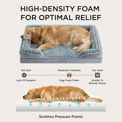 Orthopedic Dog Bed Extra Large Washable – C-Shape Memory Foam Sofa with Removable Cover, Nonskid Bottom & Bolster Support for Large & Giant Dogs, Grey
