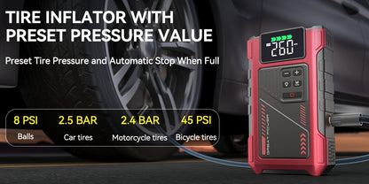 8000A Portable Jump Starter with Air Compressor – 12V Battery Booster for 8.0L Gas & 6.5L Diesel, USB Ports, LED Flashlight, Jump Box for Cars, Trucks & SUVs