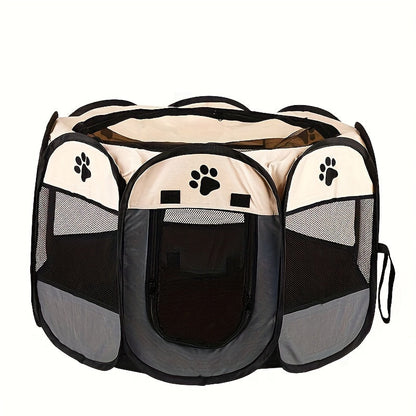 Foldable Octagonal Pet Playpen Tent for Dogs and Cats - Oxford Fabric No Assembly Required, Indoor Outdoor Pet Enclosure Kennel Maternity Room, Available in M L XL, Blue & Beige