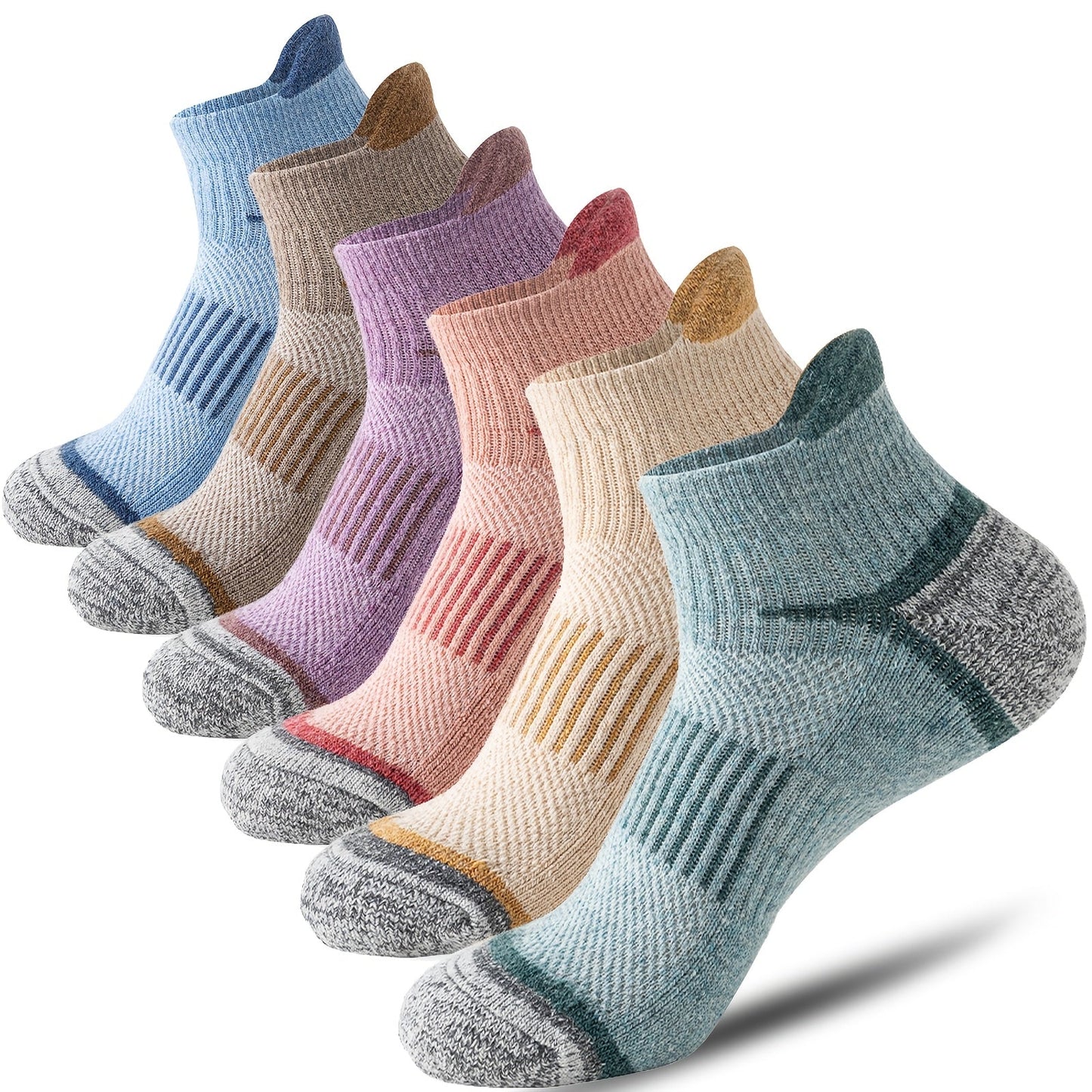 6 Pairs Merino Wool Hiking Socks for Men & Women, Cushioned Ankle Running Work Socks with Compression Support, Sweat-Absorbing Breathable Low Cut Invisible Design – Great Gift Idea
