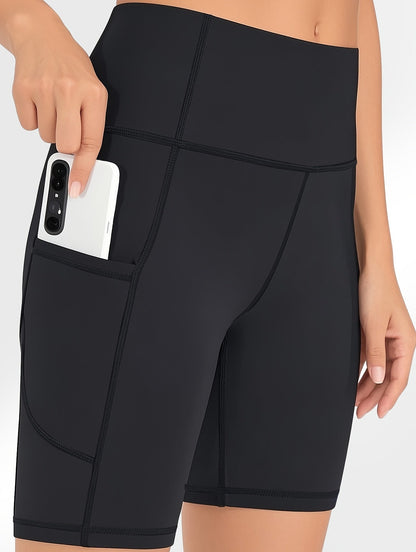 Women's High-Waist Yoga Shorts 5-Pack with Pockets Sweat-Wicking Elastic Waistband Tummy Control Workout Running Cycling Shorts for Women Sizes M-XXL Mixed Colors