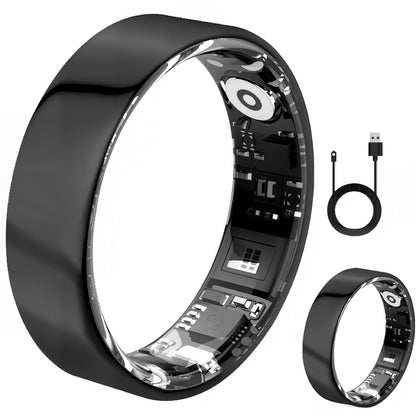 Smart Ring with Charging Case Health Fitness Tracker Steps Calories Sleep Monitor Bluetooth 6.0 – iPhone Android Compatible Black Gold Silver Sizes 7-13 USB Charging Gift