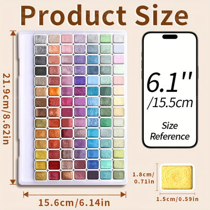 98-Color Metallic Shimmer Watercolor Paint Set Premium Pearl Pigments with Portable Case High Lightfastness for Canvas Illustration Scrapbooking Decoration Art Supplies for Artists Hobbyists
