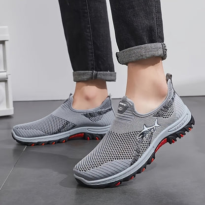 Men's Breathable Mesh Slip-On Sneakers – Lightweight Low-Top Casual Athletic Shoes with Rubber Sole, Round Toe, Monochrome Fabric Upper, Easy Wear Loafer-Style Footwear for Walking, Gym & Everyday Comfort, Spring & Summer