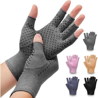 Fingerless Compression Gloves for Men & Women – Breathable Non-Slip Pain Relief Gloves for Arthritis, Typing & Gym – Black, Coffee, Grey & Purple, Sizes S-XL