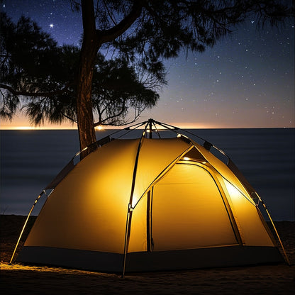 Pop Up Camping Tent Automatic Quick Open Waterproof Sunproof 2-3 Person Portable Outdoor Beach Tent for Hiking Picnic Music Festival Independence Day – All-Season Square Camp Tent with 2 Doors (Moonlight White)