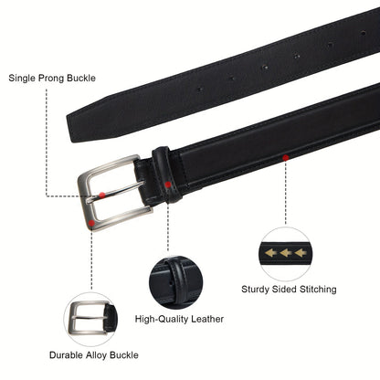 2 Pack Men's Genuine Leather Belt Set with Zinc Alloy Buckle – 1 3/8 Inch Wide Dress Casual Golf Jeans Belt for Men, Sizes 30-50, Great Gift for Him