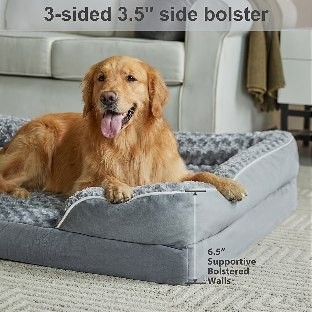 Orthopedic Dog Bed Extra Large Washable – C-Shape Memory Foam Sofa with Removable Cover, Nonskid Bottom & Bolster Support for Large & Giant Dogs, Grey
