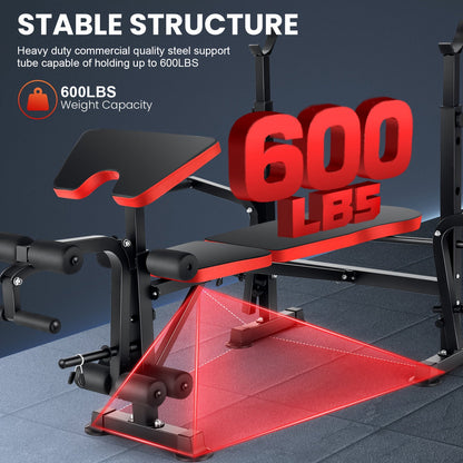 Adjustable Weight Bench Press Set with Squat Rack – 1200LBS Foldable Home Gym Equipment, Full Body Workout Station with Leg Developer & Preacher Curl Pad for Strength Training