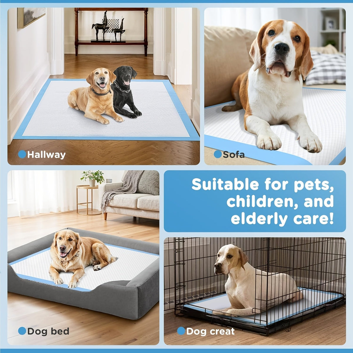 XXXL Dog Pee Pads Extra Large 8-Layer Super Absorbent Leak-Proof – Disposable Puppy Potty Pads for Cars Cages Sofas, Multiple Sizes 31x47 32x36 57x31 Inches